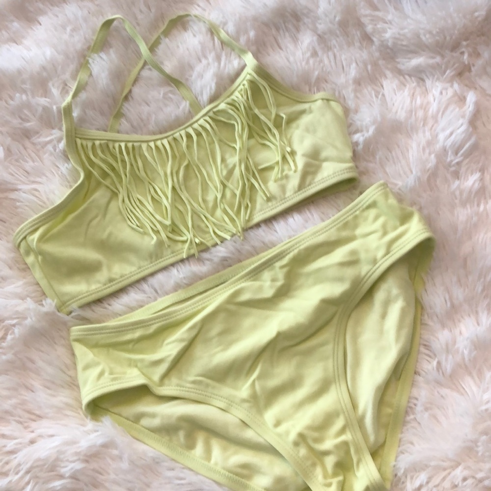 Old Navy Girls Fringe 2 Piece Swimsuit Bikini in Yellow Green Size Large 10-12